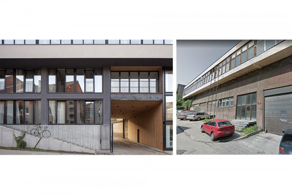 Warehouse conversion "Raugyklos" - Before and after the conversion, © ©Norbert Tukaj, googlemaps, Photographer: ©Norbert Tukaj