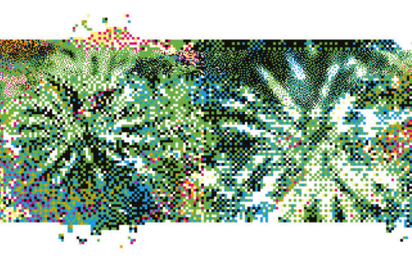 Zoom of the urban mosaic: a carpet of ceramic tiles portraying a pixelated aerial view of eight palm trees from the Palmeral of Elche., Picturerights © STAR strategies + architecture | Picture © -