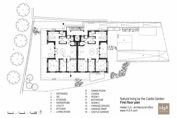 Natural living by the Castel Garden - First floor plan.jpg, Picturerights © Atelier H2A Natural living by the Castel Garden - First floor plan.jpg, Picturerights © Atelier H2A