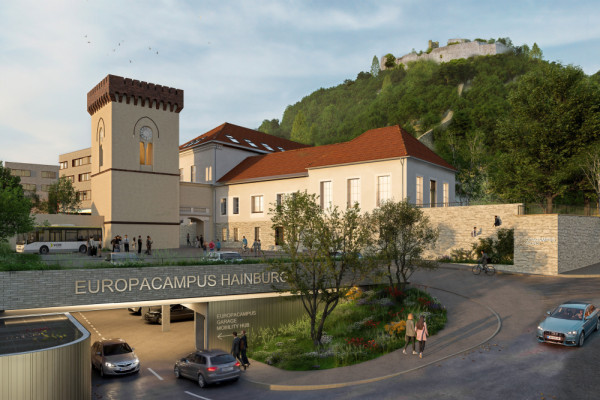 Europacampus Hainburg Vorplatz, Mobility Hub, Picturerights © Olivia Stein Architektur ZT GmbH | Picture © Dualstudio Ltd. Europacampus Hainburg Vorplatz, Mobility Hub, Picturerights © Olivia Stein Architektur ZT GmbH | Picture © Dualstudio Ltd.